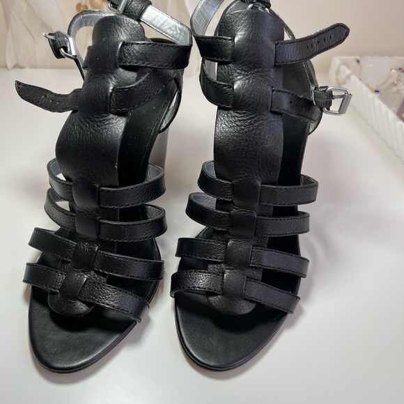 Nine West Black Leather Wedge Sandals - Picture 4 of 11